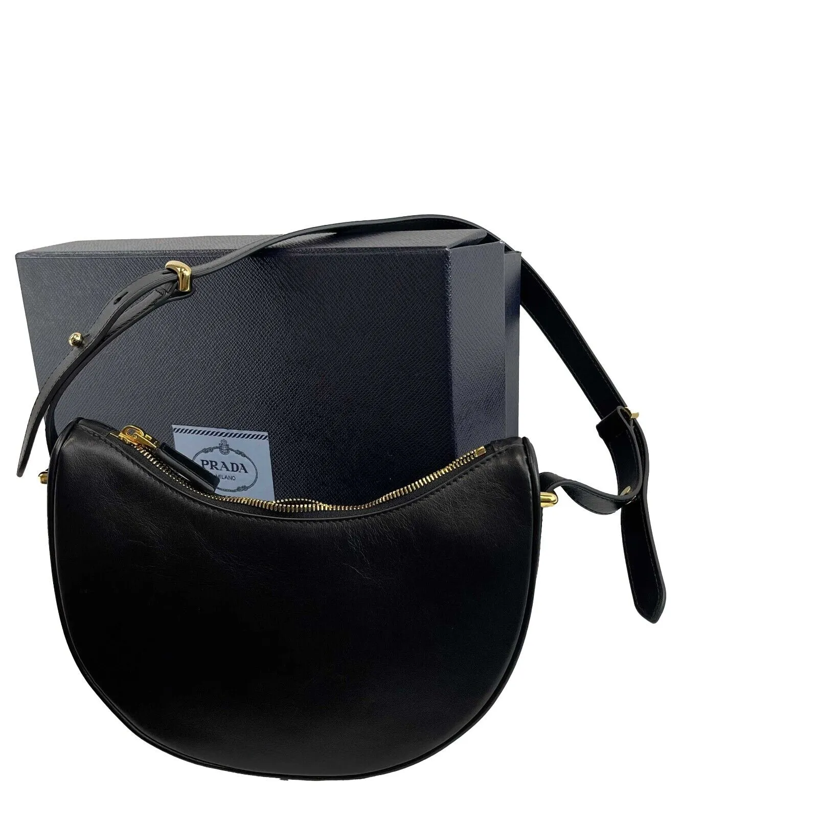 Prada Black Arqué leather shoulder bag Excellent Handbag w/box