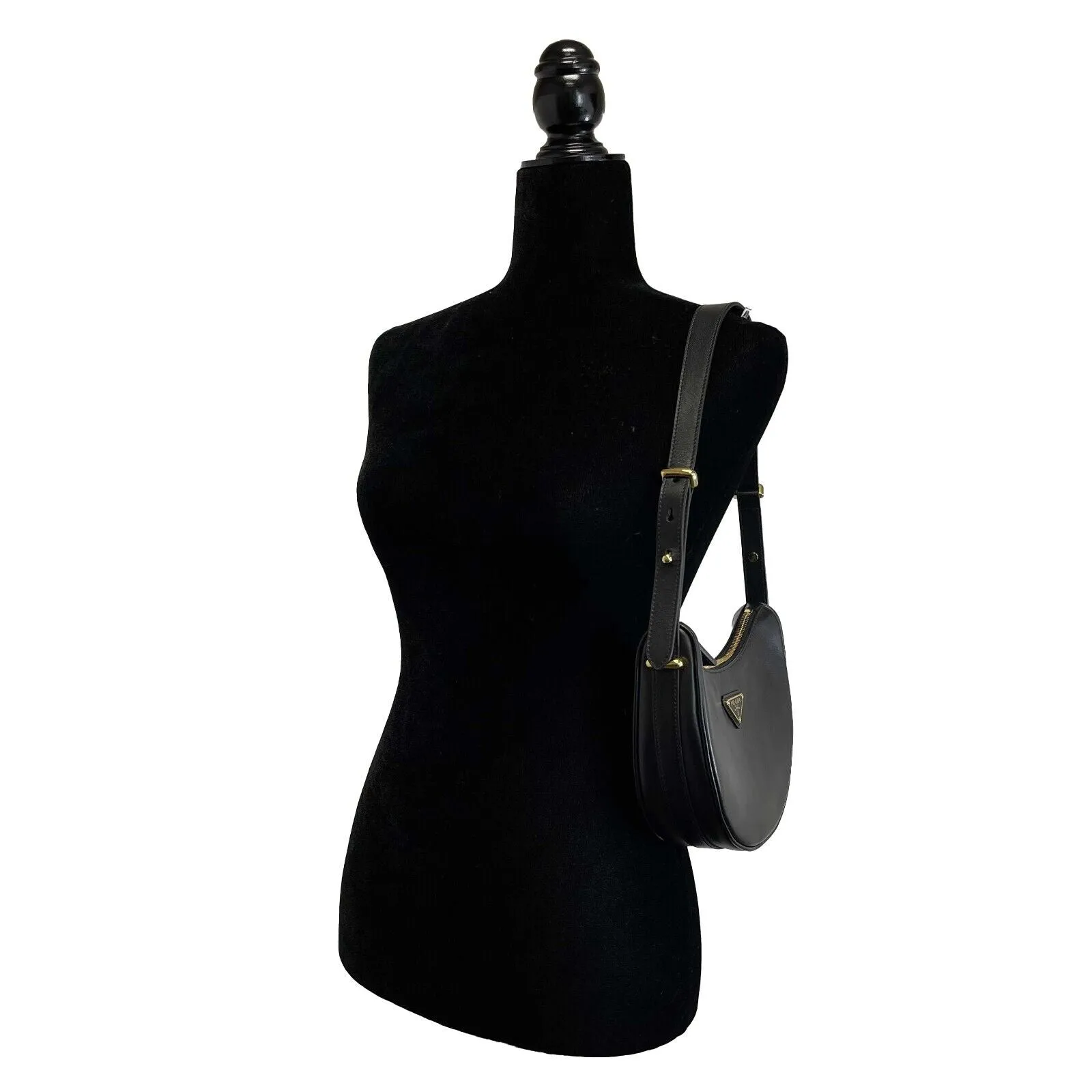 Prada Black Arqué leather shoulder bag Excellent Handbag w/box