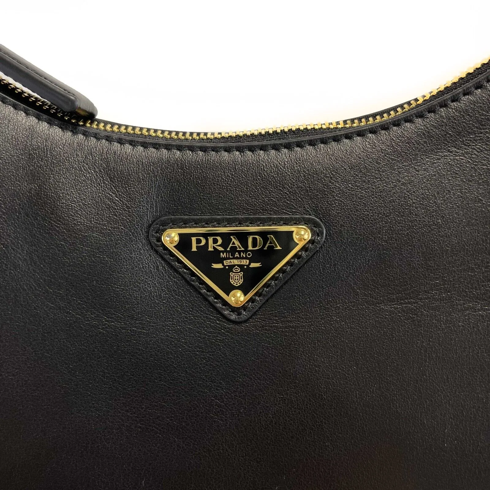Prada Black Arqué leather shoulder bag Excellent Handbag w/box