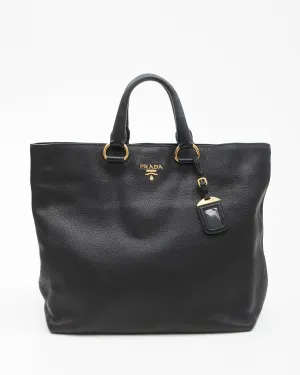 Prada Black Vitello Daino Leather Shopping Tote Bag