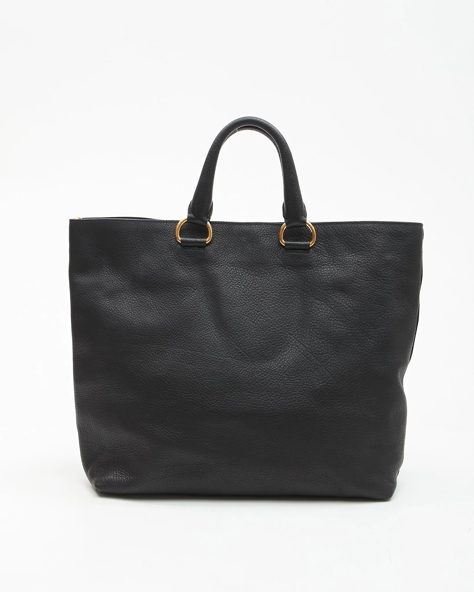 Prada Black Vitello Daino Leather Shopping Tote Bag