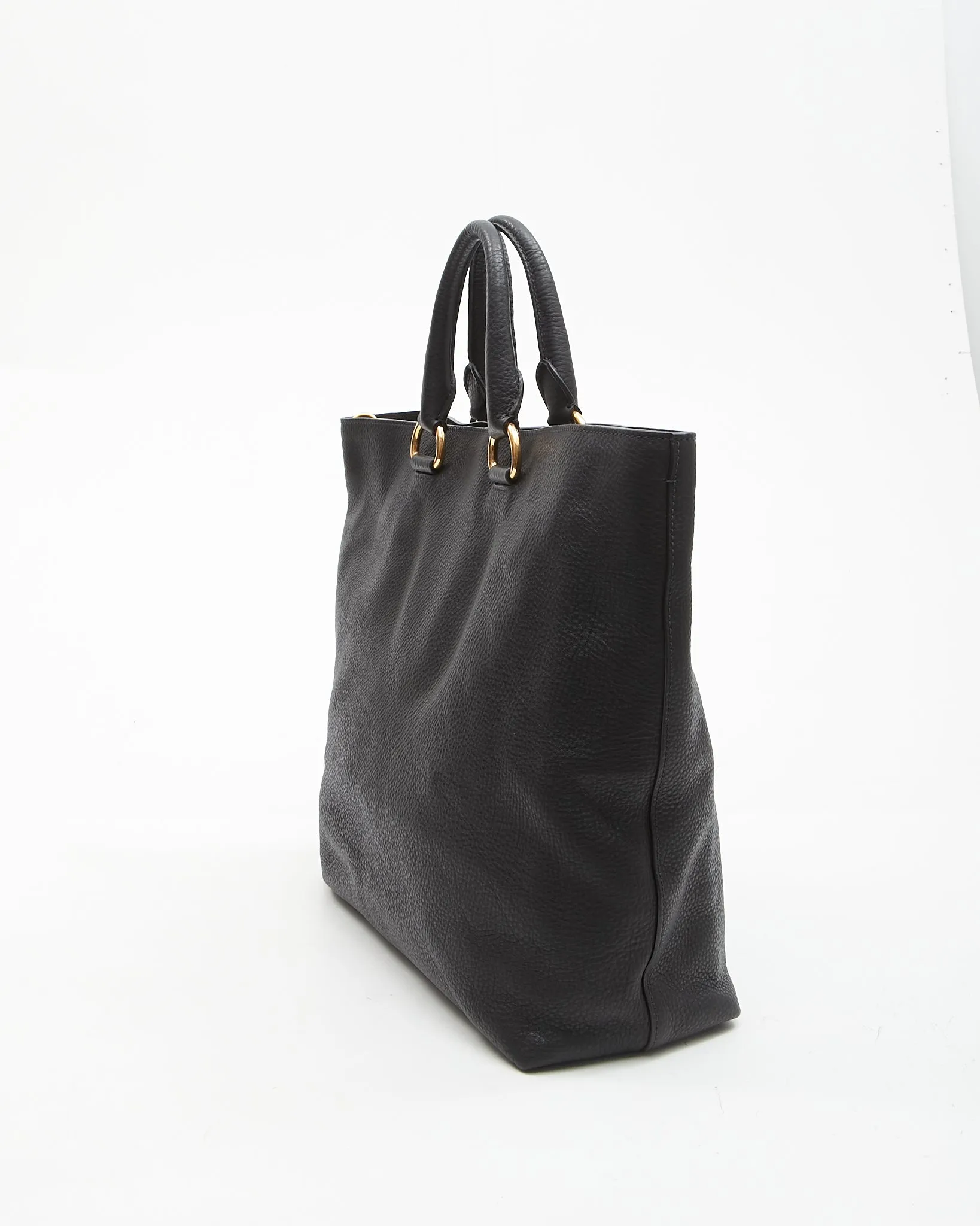 Prada Black Vitello Daino Leather Shopping Tote Bag