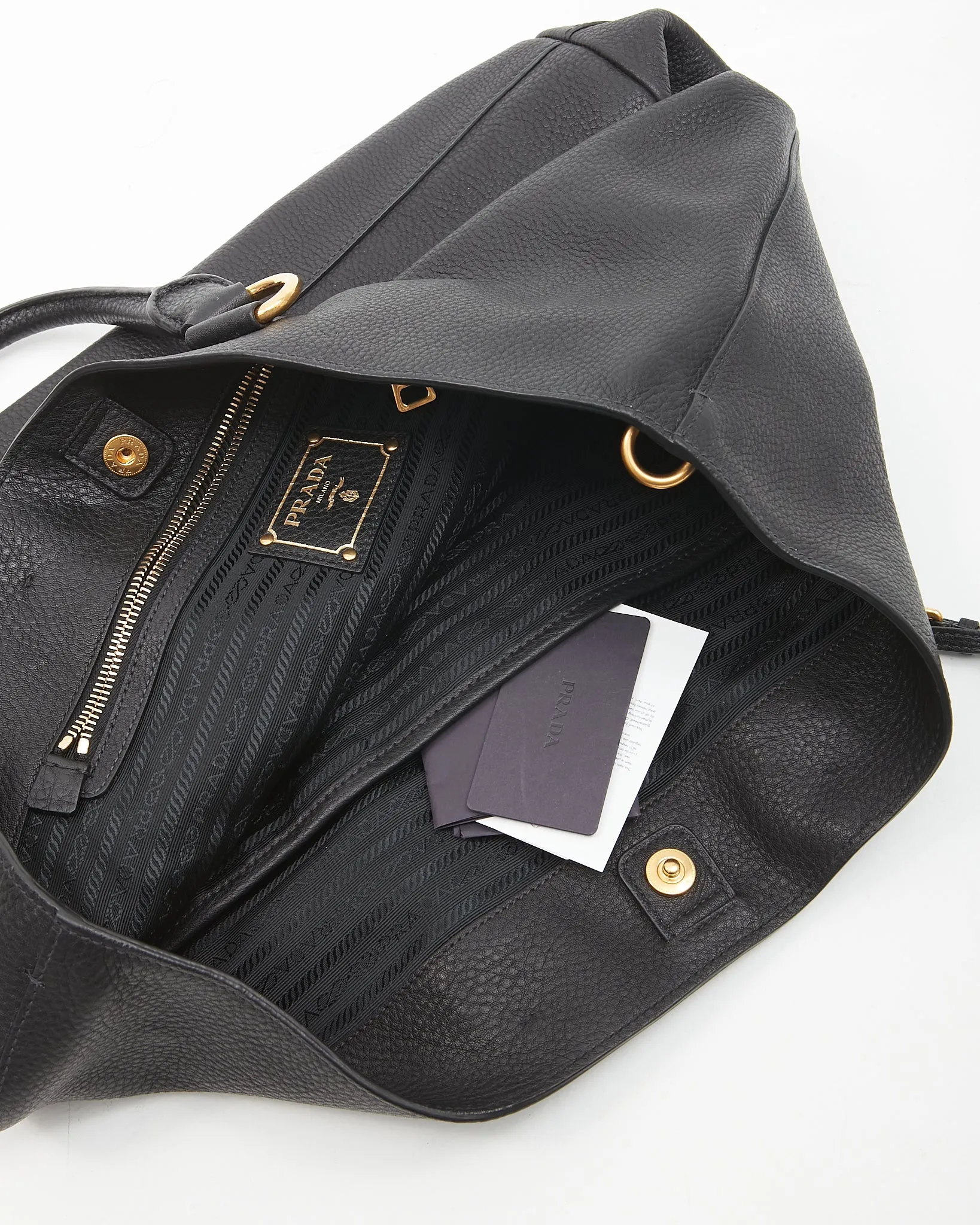 Prada Black Vitello Daino Leather Shopping Tote Bag