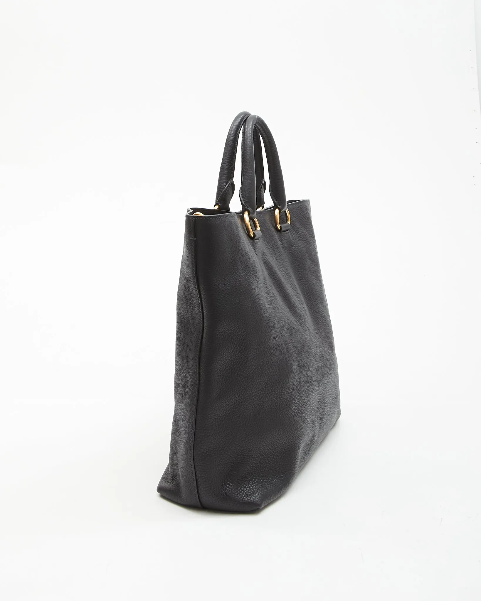 Prada Black Vitello Daino Leather Shopping Tote Bag