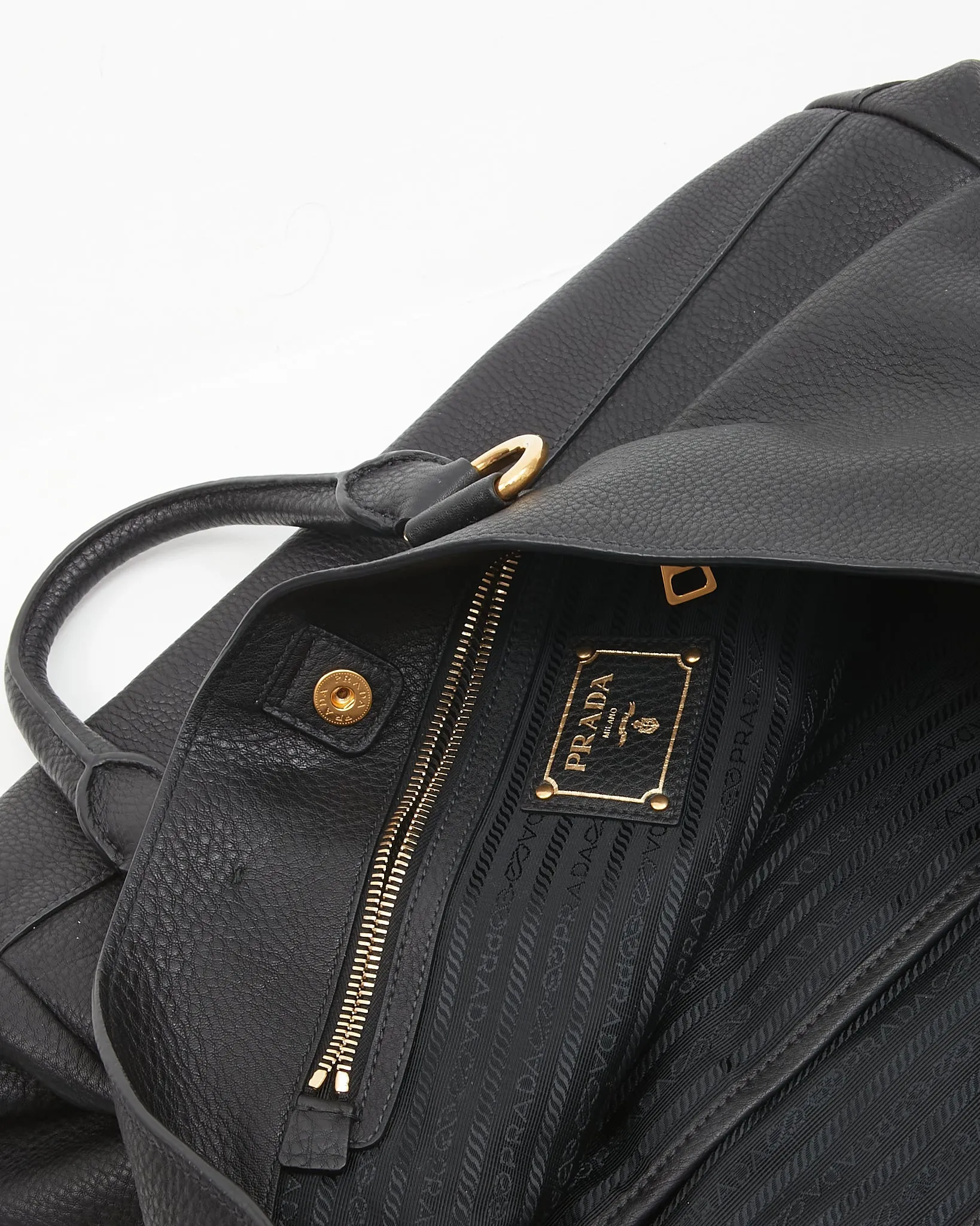Prada Black Vitello Daino Leather Shopping Tote Bag