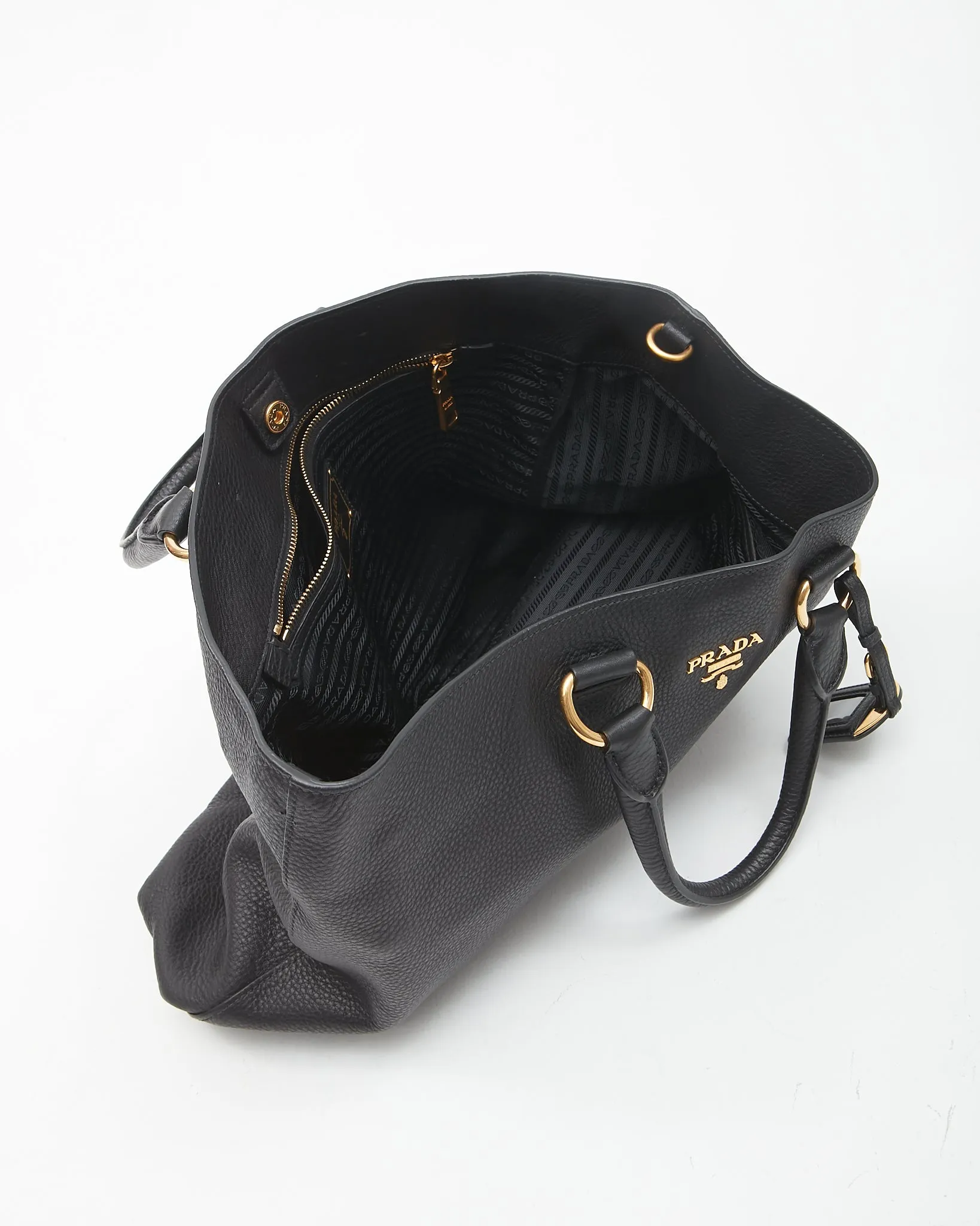 Prada Black Vitello Daino Leather Shopping Tote Bag