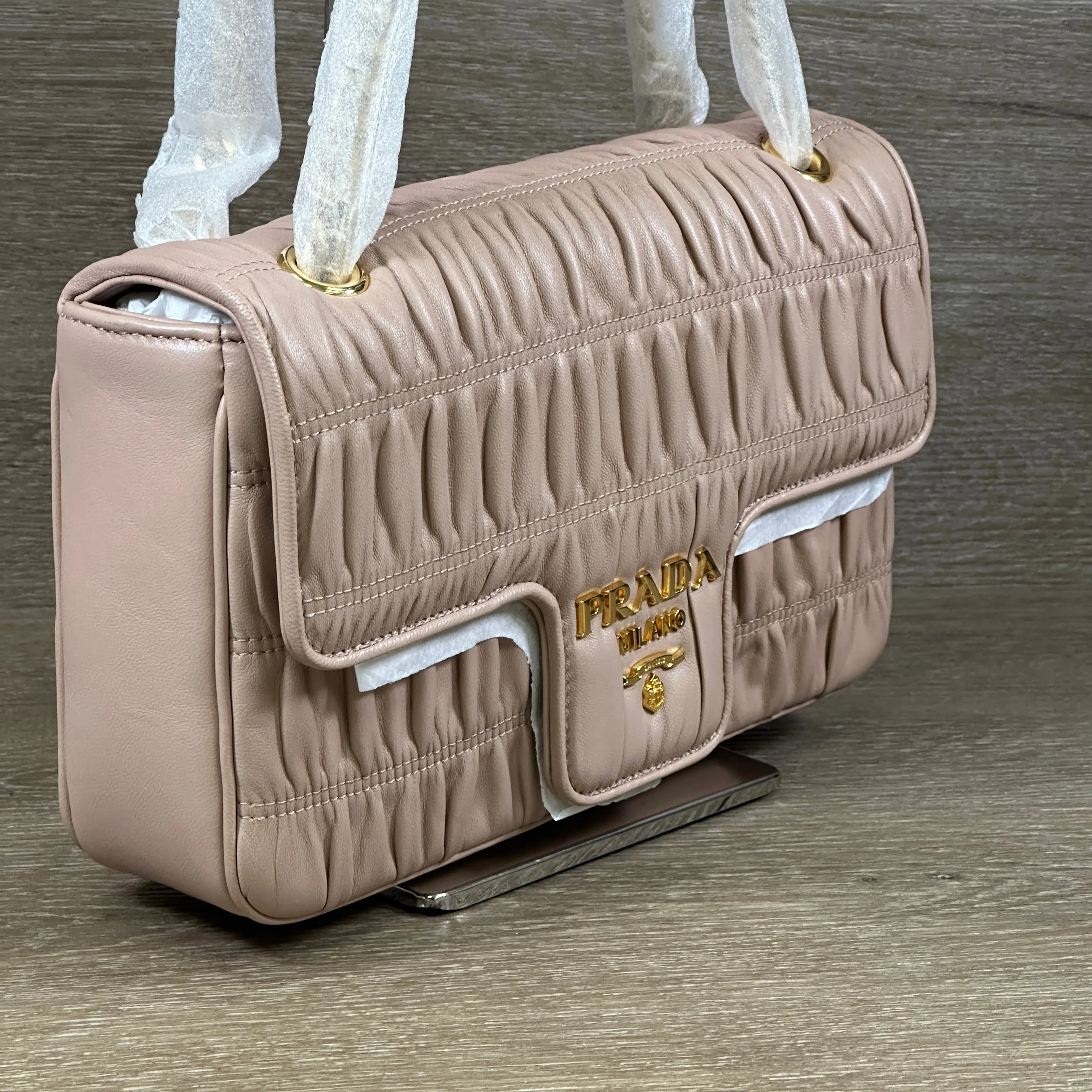 Prada Chain Flap Shoulder Bag Nappa Gaufre Medium - Pink