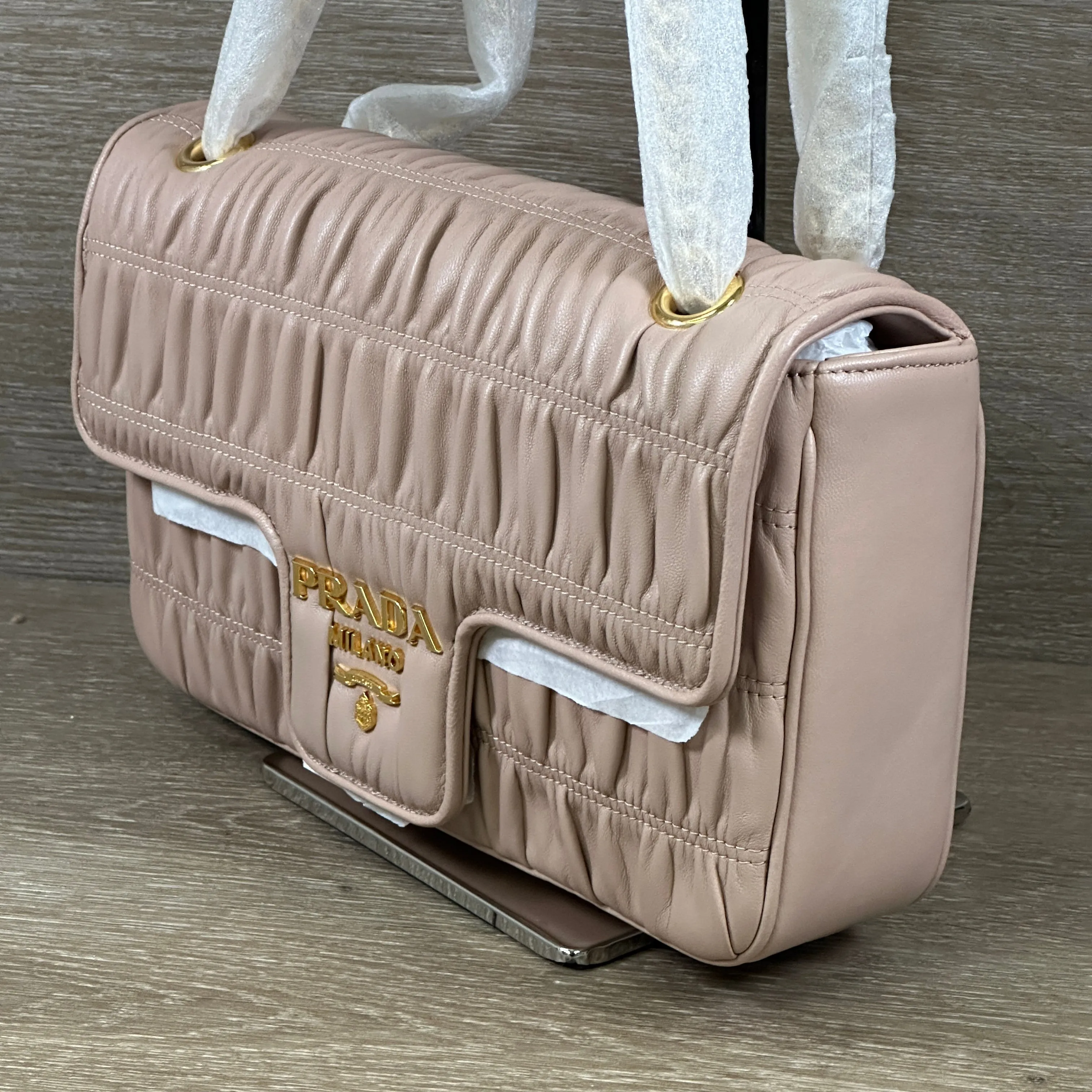 Prada Chain Flap Shoulder Bag Nappa Gaufre Medium - Pink