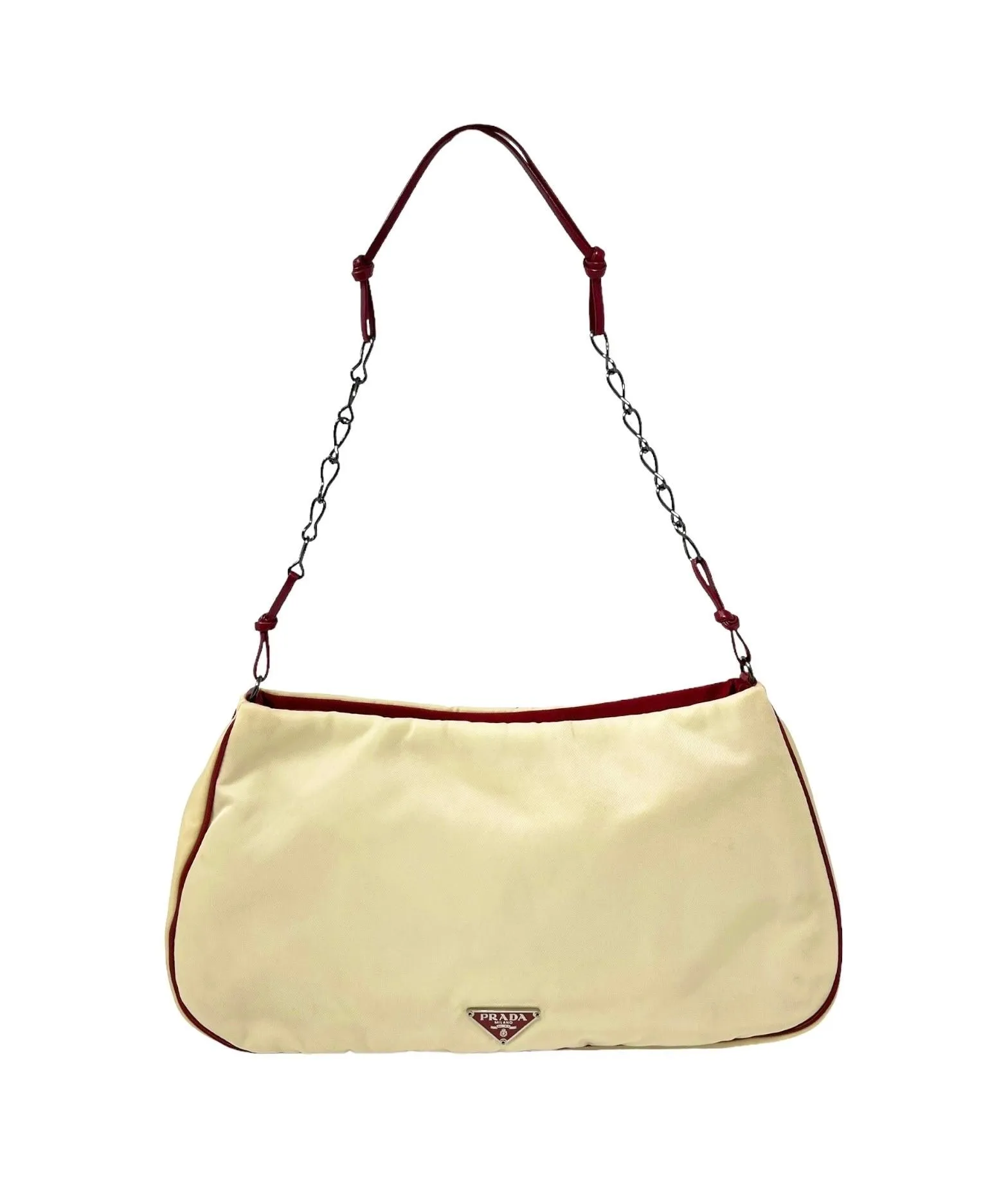 Prada Cream   Brown Satin Floral Shoulder Bag