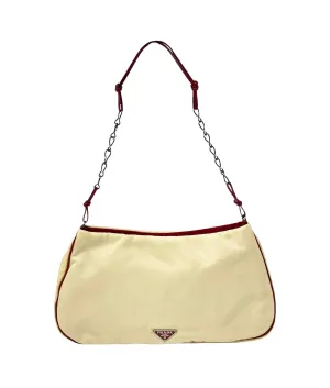 Prada Cream   Brown Satin Floral Shoulder Bag