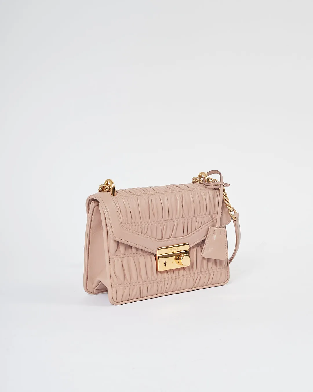Prada Pink Gauffre Leather Padlock Crossbody Chain Bag