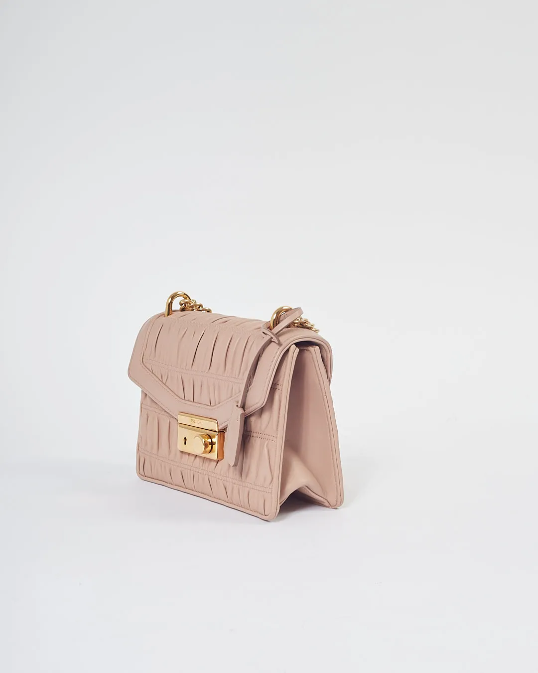Prada Pink Gauffre Leather Padlock Crossbody Chain Bag