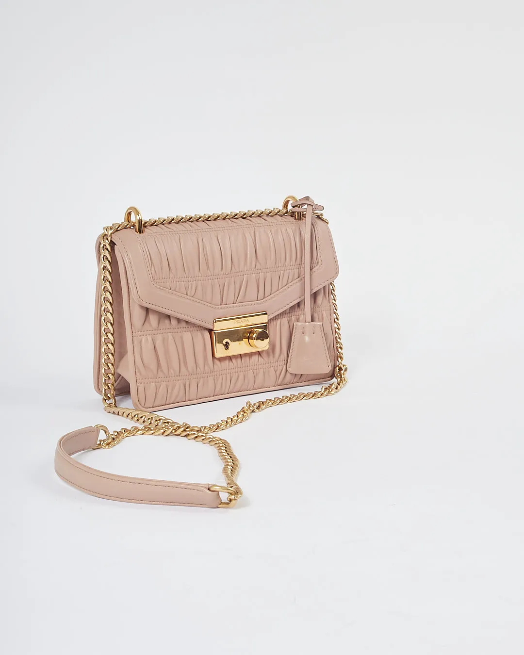 Prada Pink Gauffre Leather Padlock Crossbody Chain Bag