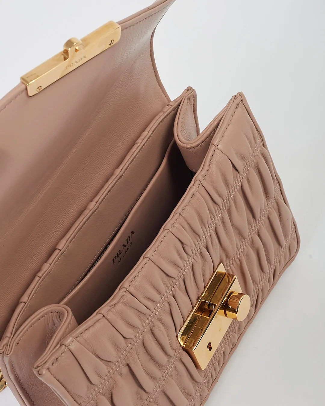 Prada Pink Gauffre Leather Padlock Crossbody Chain Bag