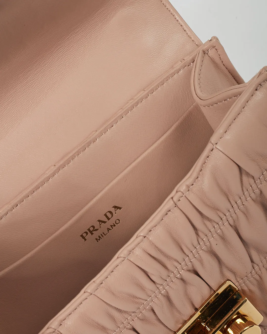 Prada Pink Gauffre Leather Padlock Crossbody Chain Bag