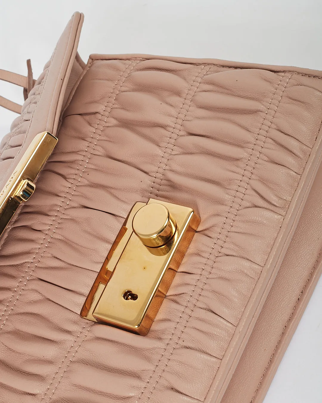 Prada Pink Gauffre Leather Padlock Crossbody Chain Bag