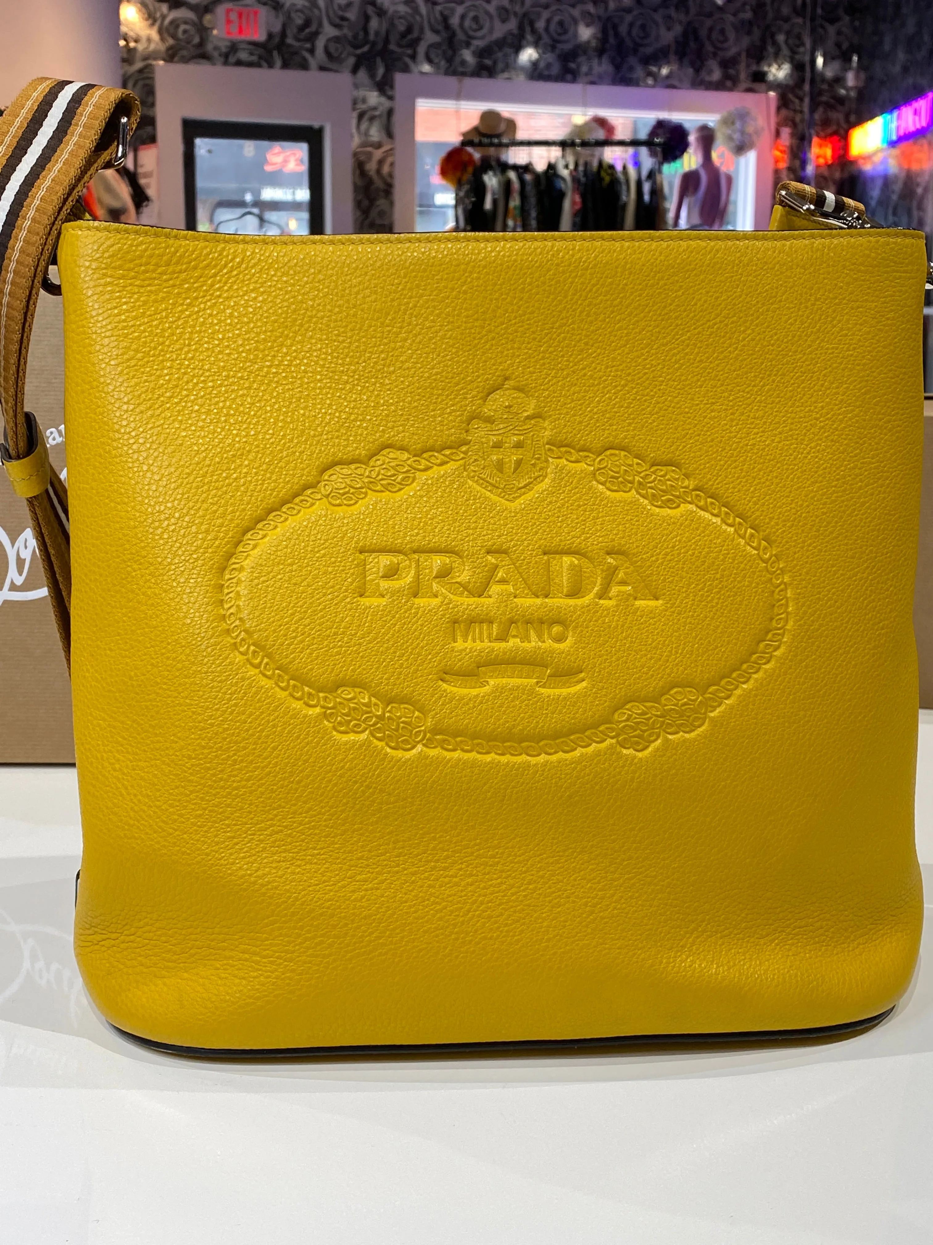 Prada Vitello Secciello Logo Embossed Leather bag