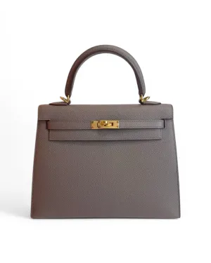 Pre-owned Hermès Kelly 25cm Sellier - Etain - Epsom Leather - Gold Hardware –Pristine Condition