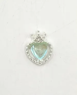 Queen - Nail Charms 10pc - #173 Silver Teal Iridescent Small Hearts with Crown