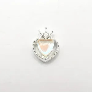 Queen - Nail Charms 10pc - #374 Silver Orange Iridescent Small Hearts with Crown