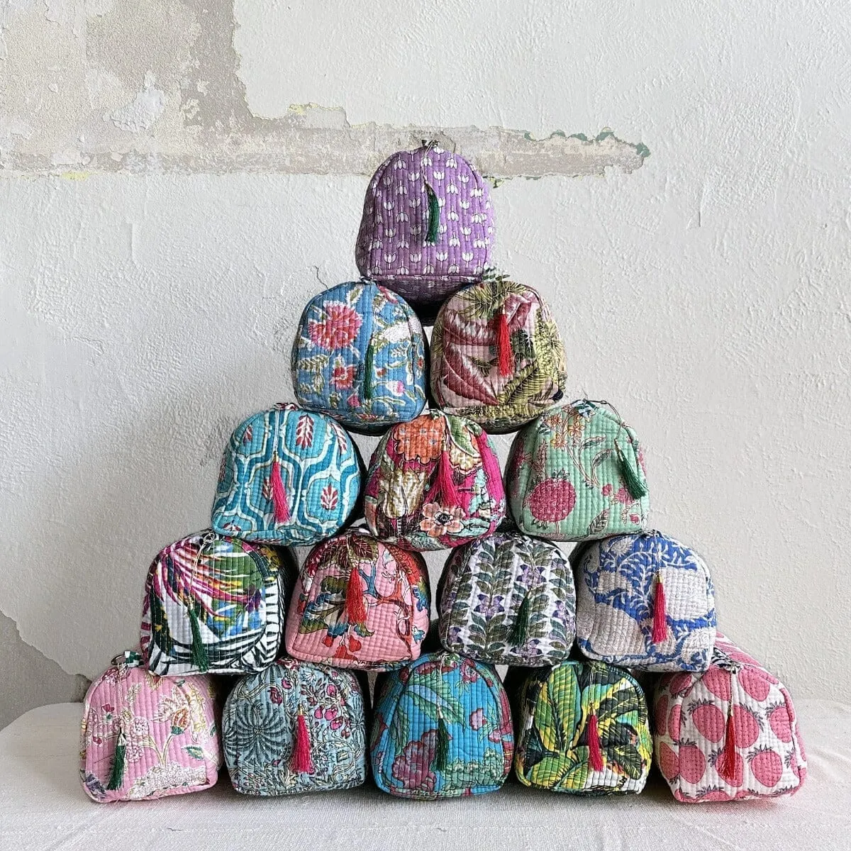 Quilted Block Print Toiletry Bag | 6 x 4 x 4