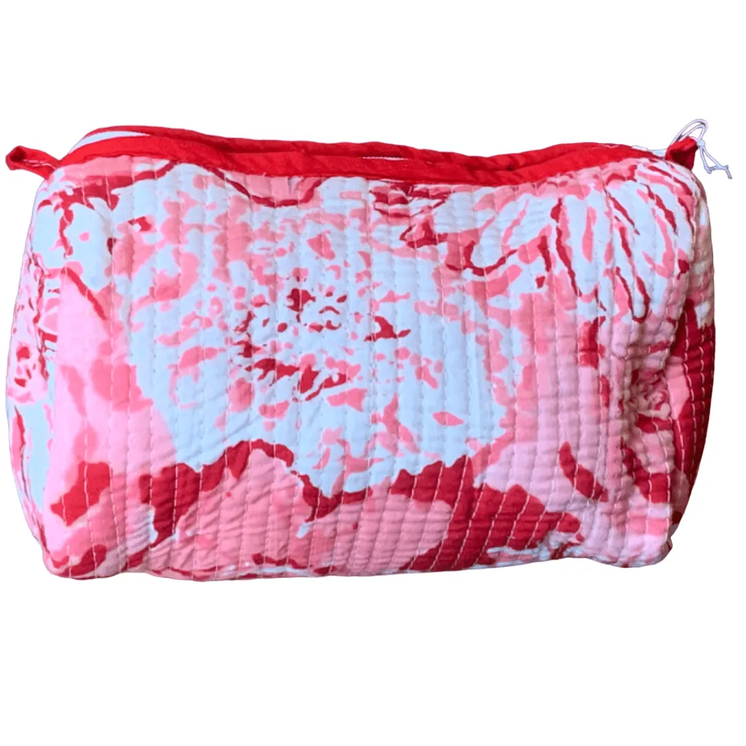 Quilted Block Print Toiletry Bag | 6 x 4 x 4