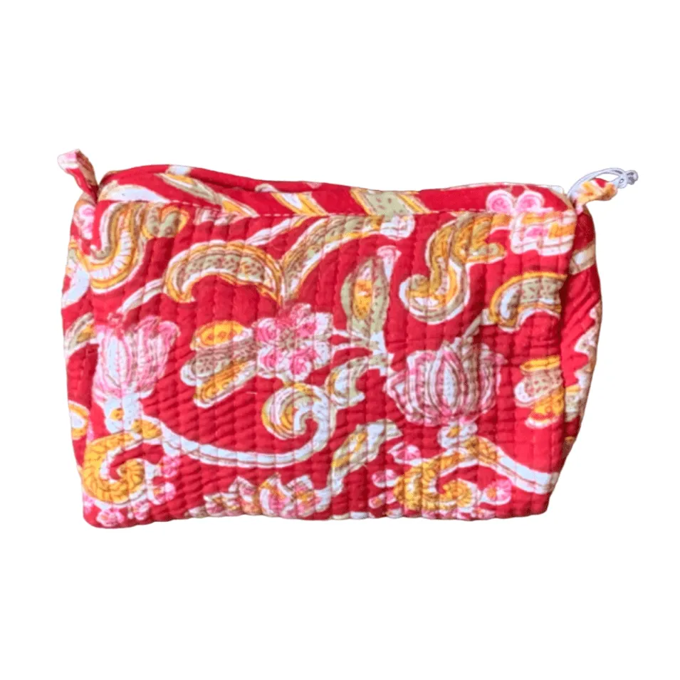 Quilted Block Print Toiletry Bag | 6 x 4 x 4