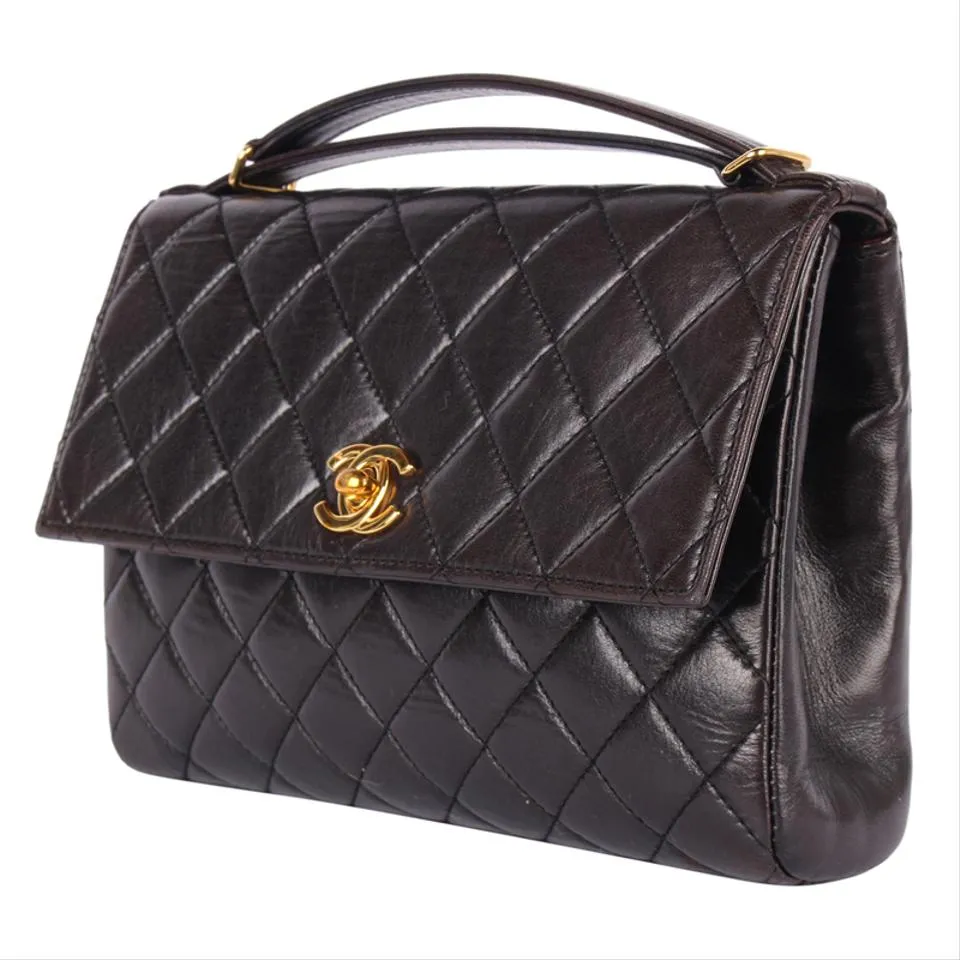 Quilted Lambskin Leather Top Handle Satchel