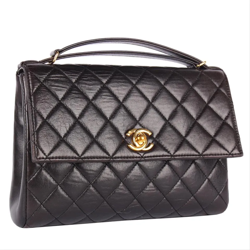 Quilted Lambskin Leather Top Handle Satchel