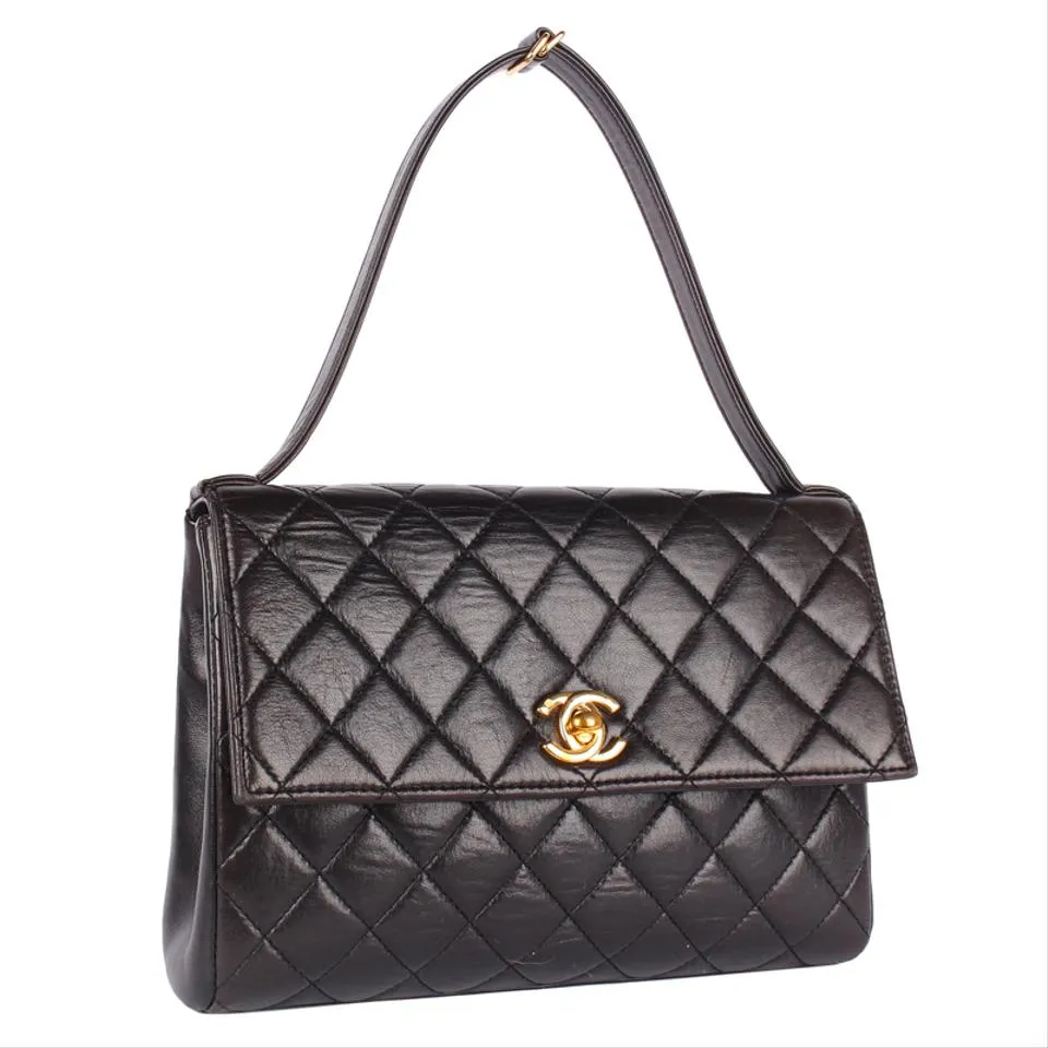 Quilted Lambskin Leather Top Handle Satchel