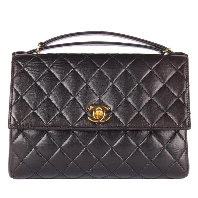 Quilted Lambskin Leather Top Handle Satchel