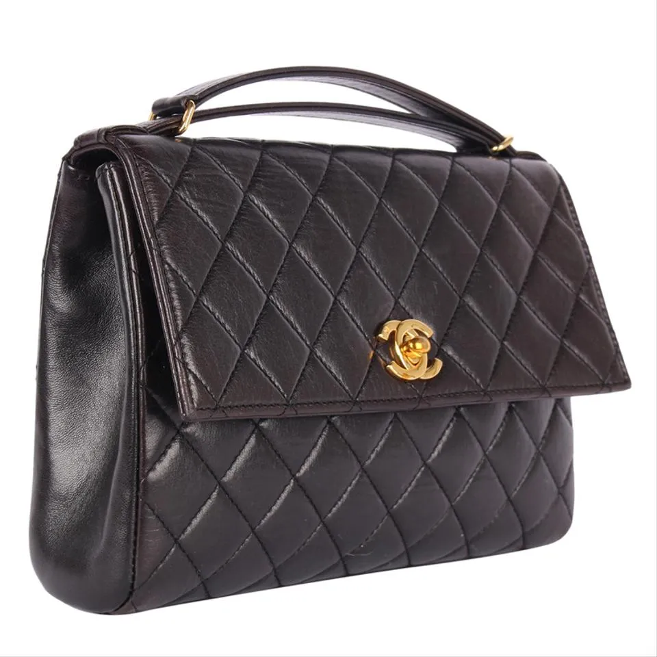 Quilted Lambskin Leather Top Handle Satchel
