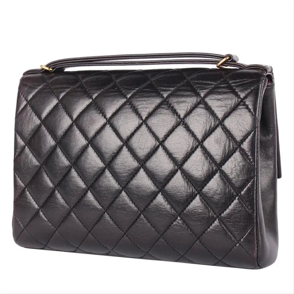 Quilted Lambskin Leather Top Handle Satchel