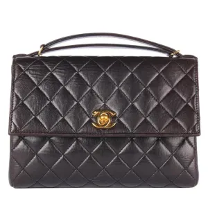 Quilted Lambskin Leather Top Handle Satchel