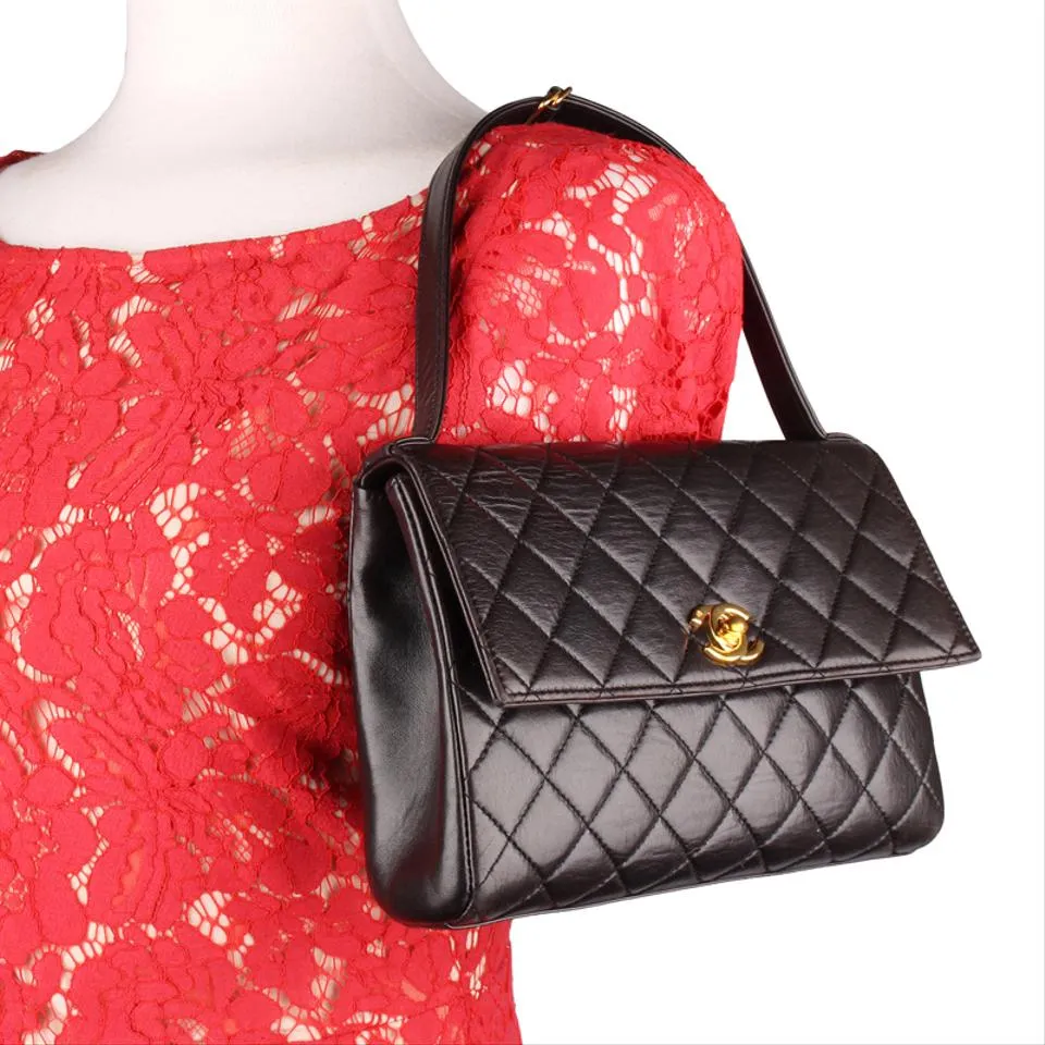 Quilted Lambskin Leather Top Handle Satchel