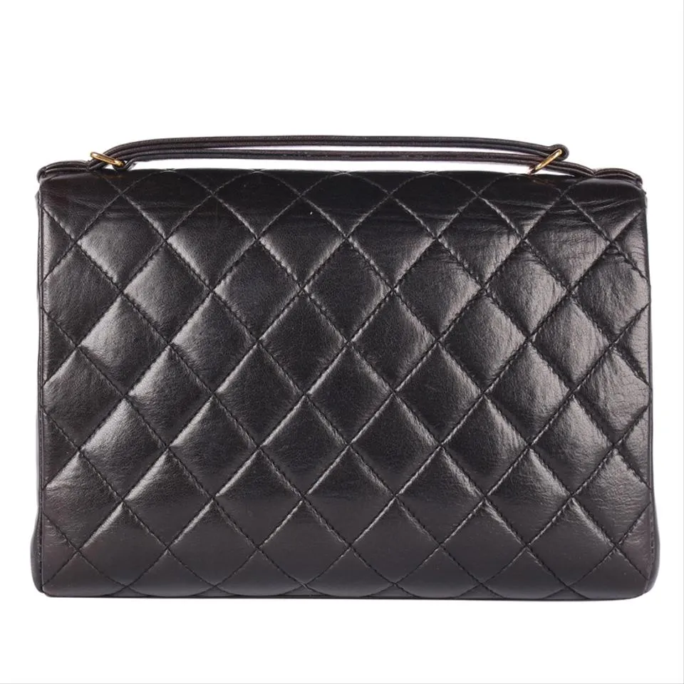 Quilted Lambskin Leather Top Handle Satchel