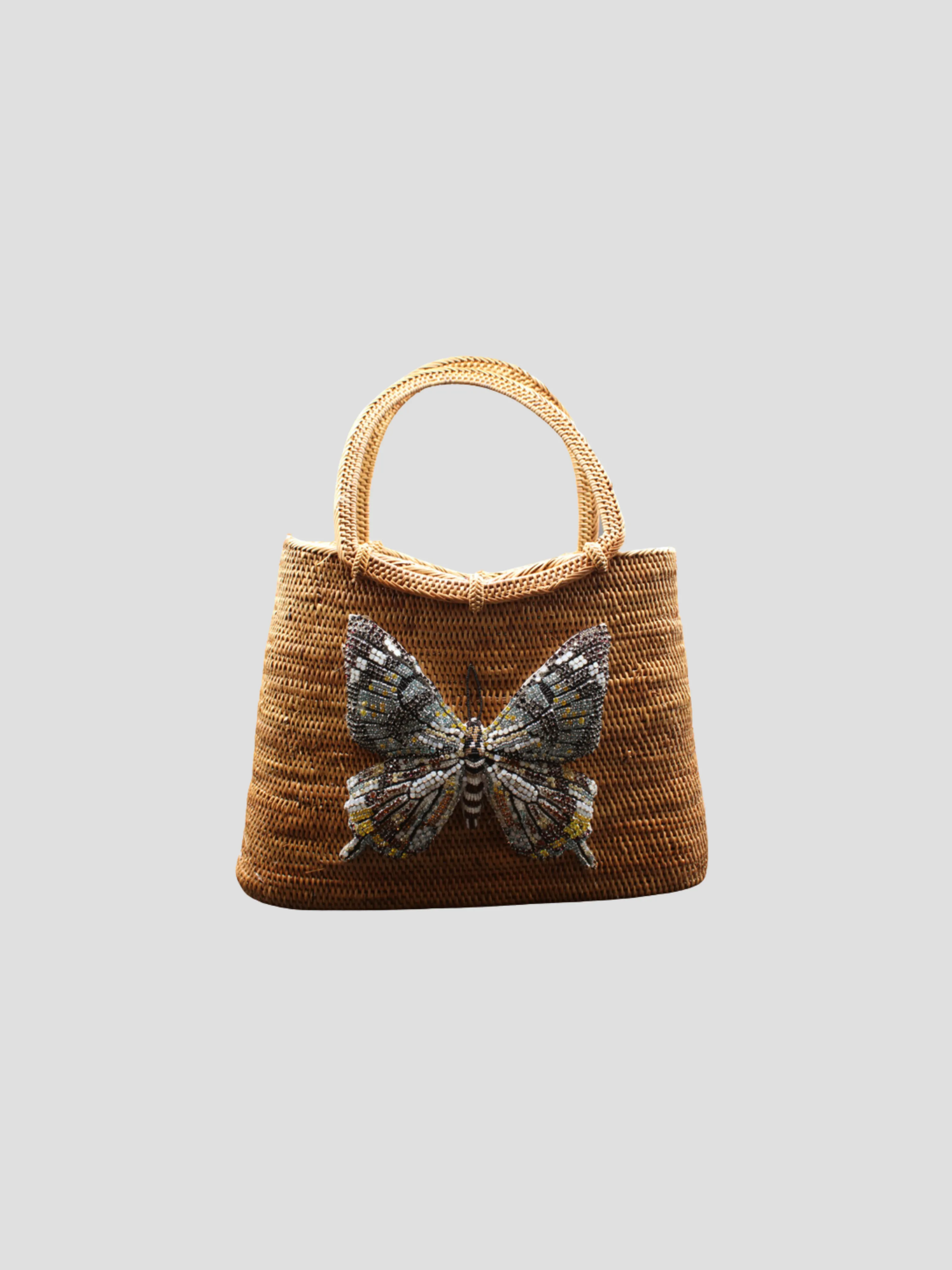 Raffia Tote with Swarovski Butterfly