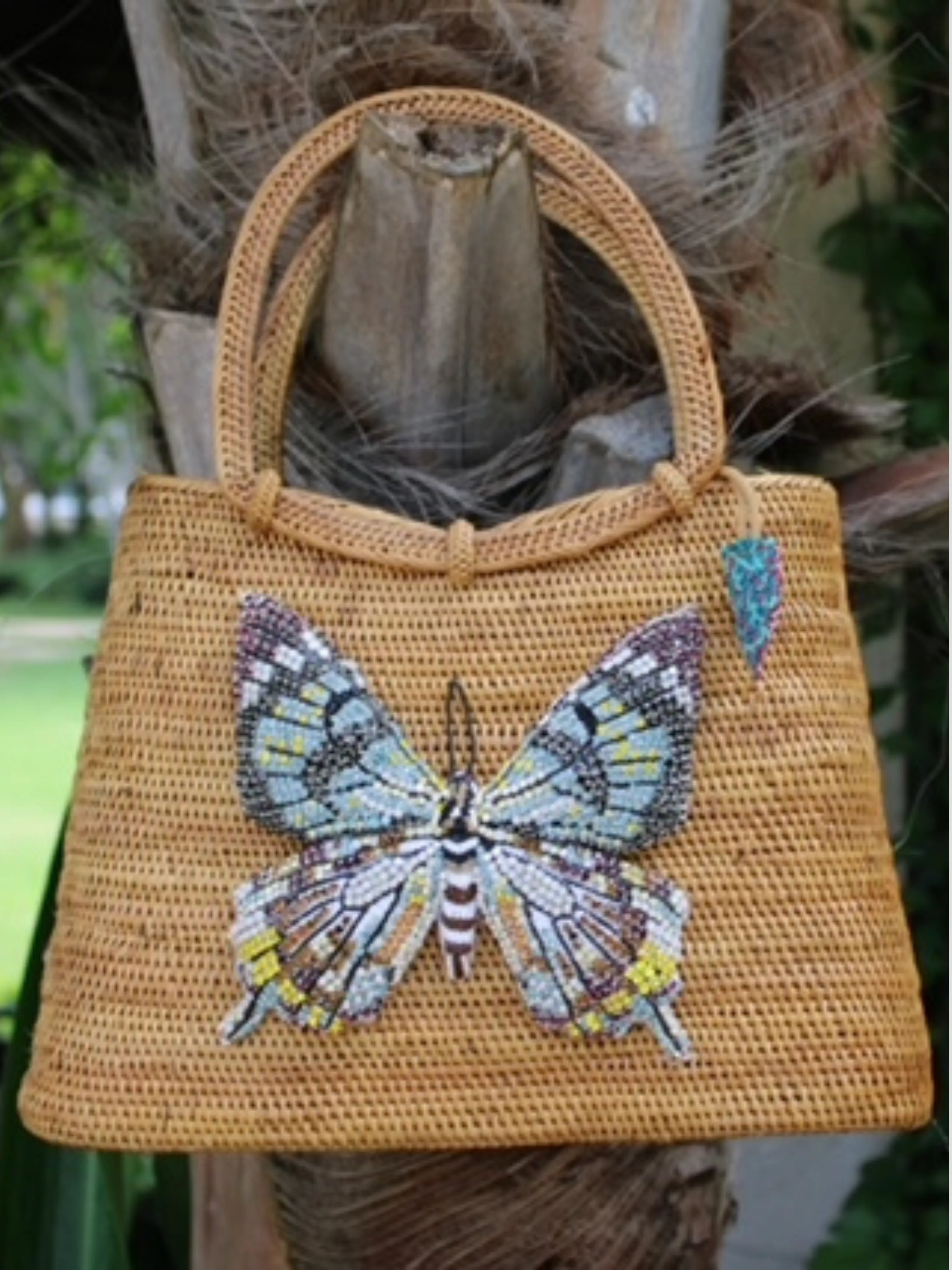 Raffia Tote with Swarovski Butterfly