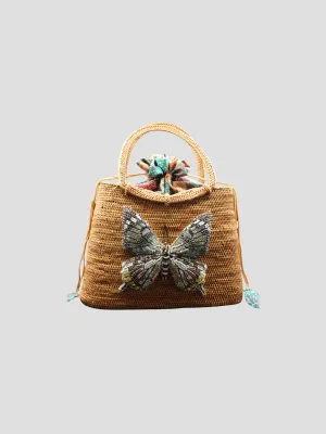 Raffia Tote with Swarovski Butterfly