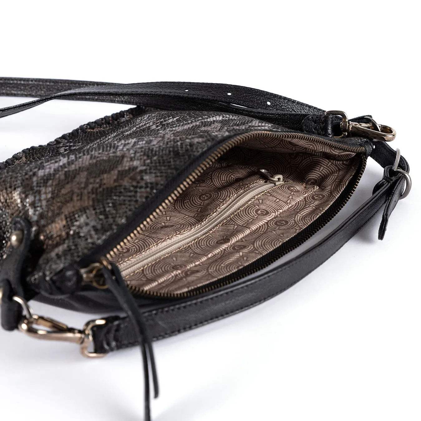 Rantu : Ladies Leather Crossbody Handbag in Nero Rockafella