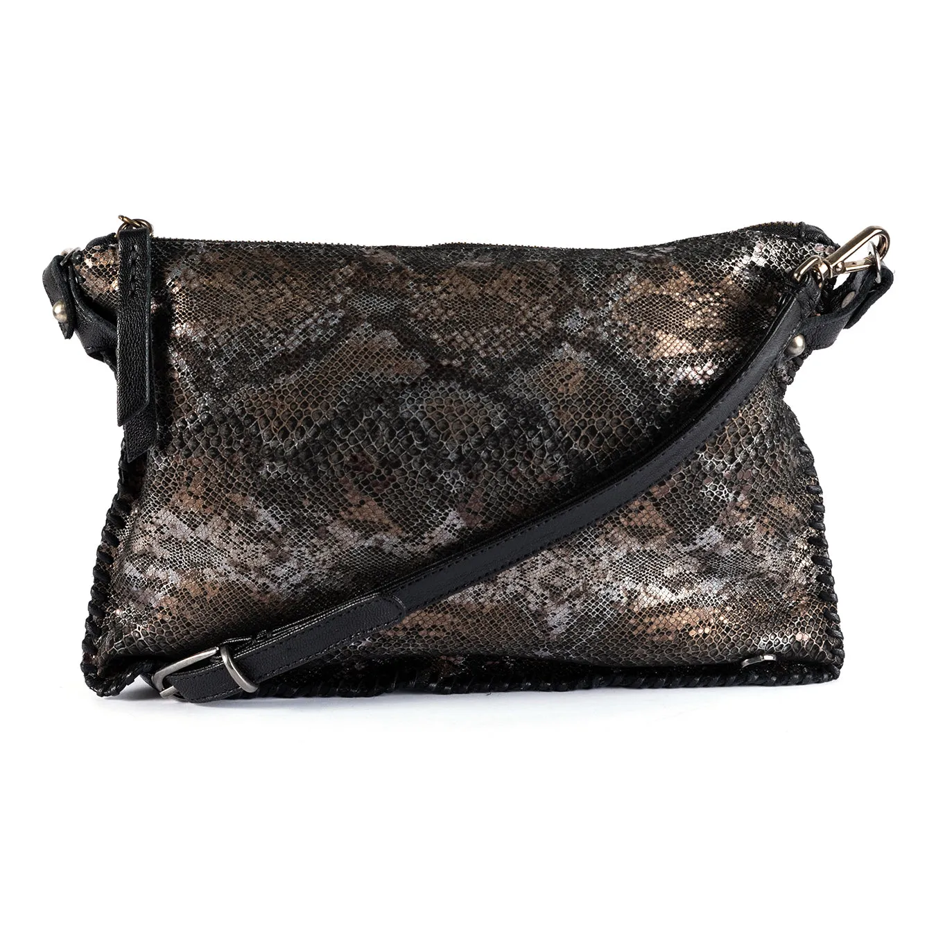 Rantu : Ladies Leather Crossbody Handbag in Nero Rockafella