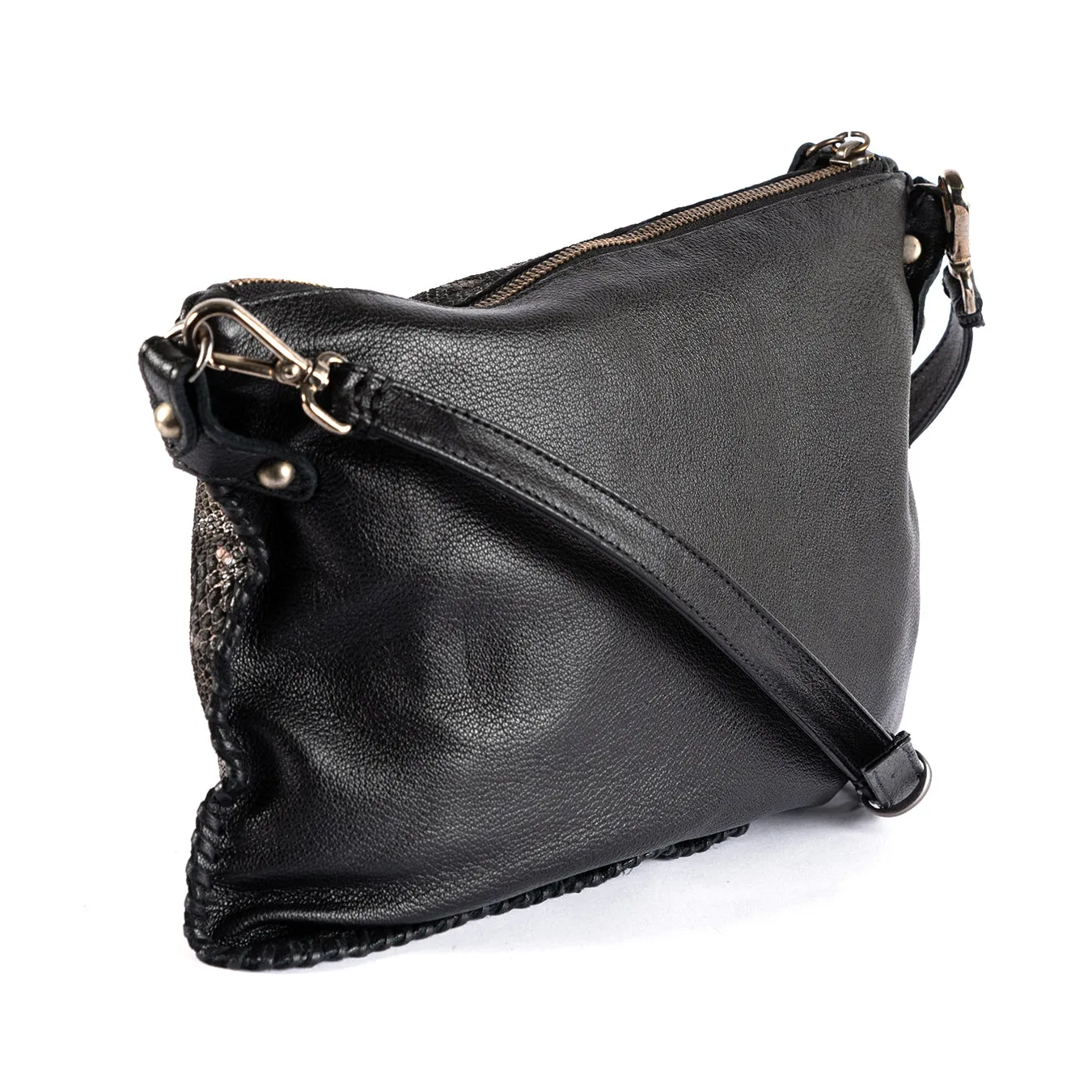 Rantu : Ladies Leather Crossbody Handbag in Nero Rockafella