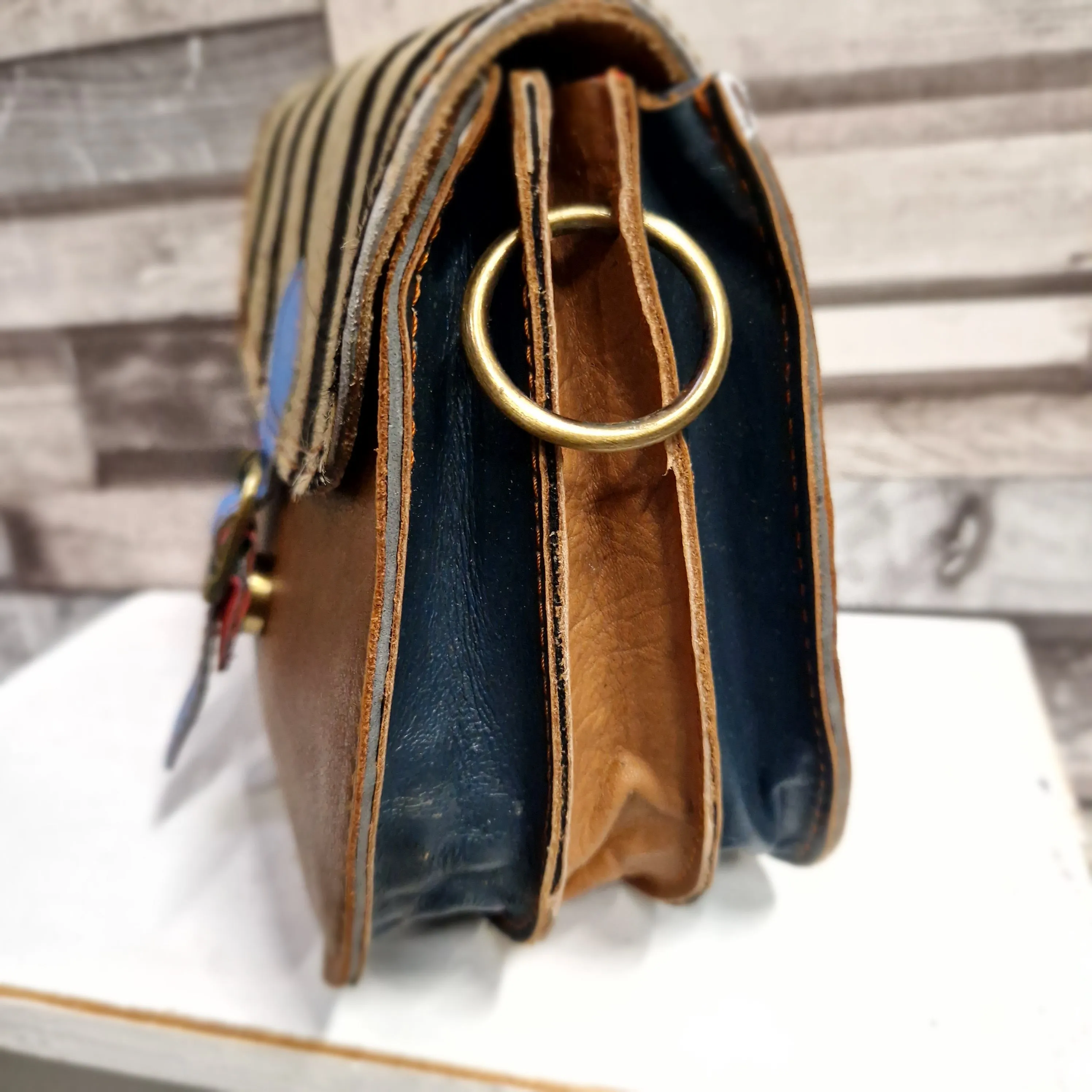 Recycled Leather Small Saddle Crossbody Handbag 073-112