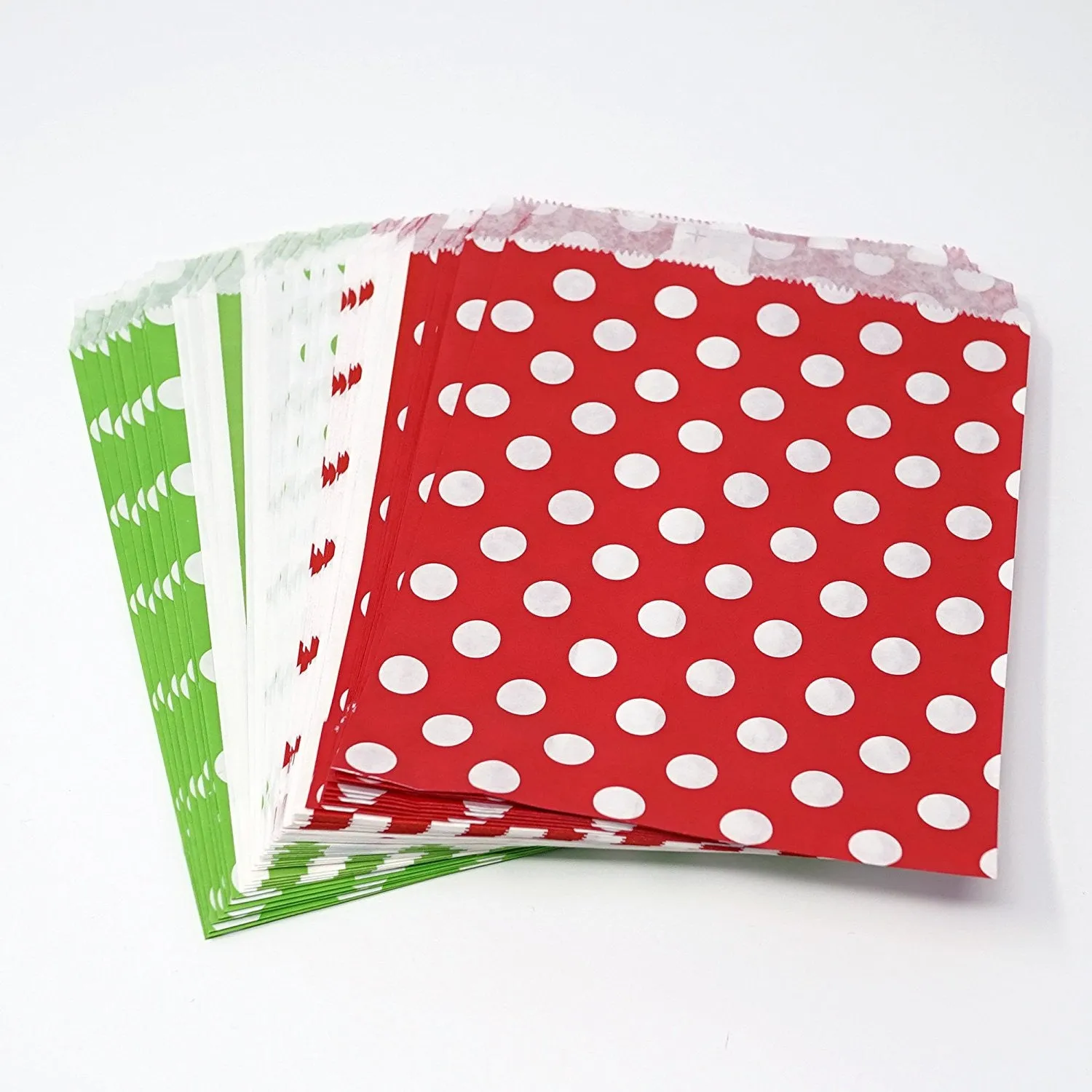 Red and Green Chevron, Dot, and Stripe Paper Treat Favor Bags 5x7 Gift Bags - 48 count
