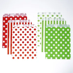 Red and Green Chevron, Dot, and Stripe Paper Treat Favor Bags 5x7 Gift Bags - 48 count