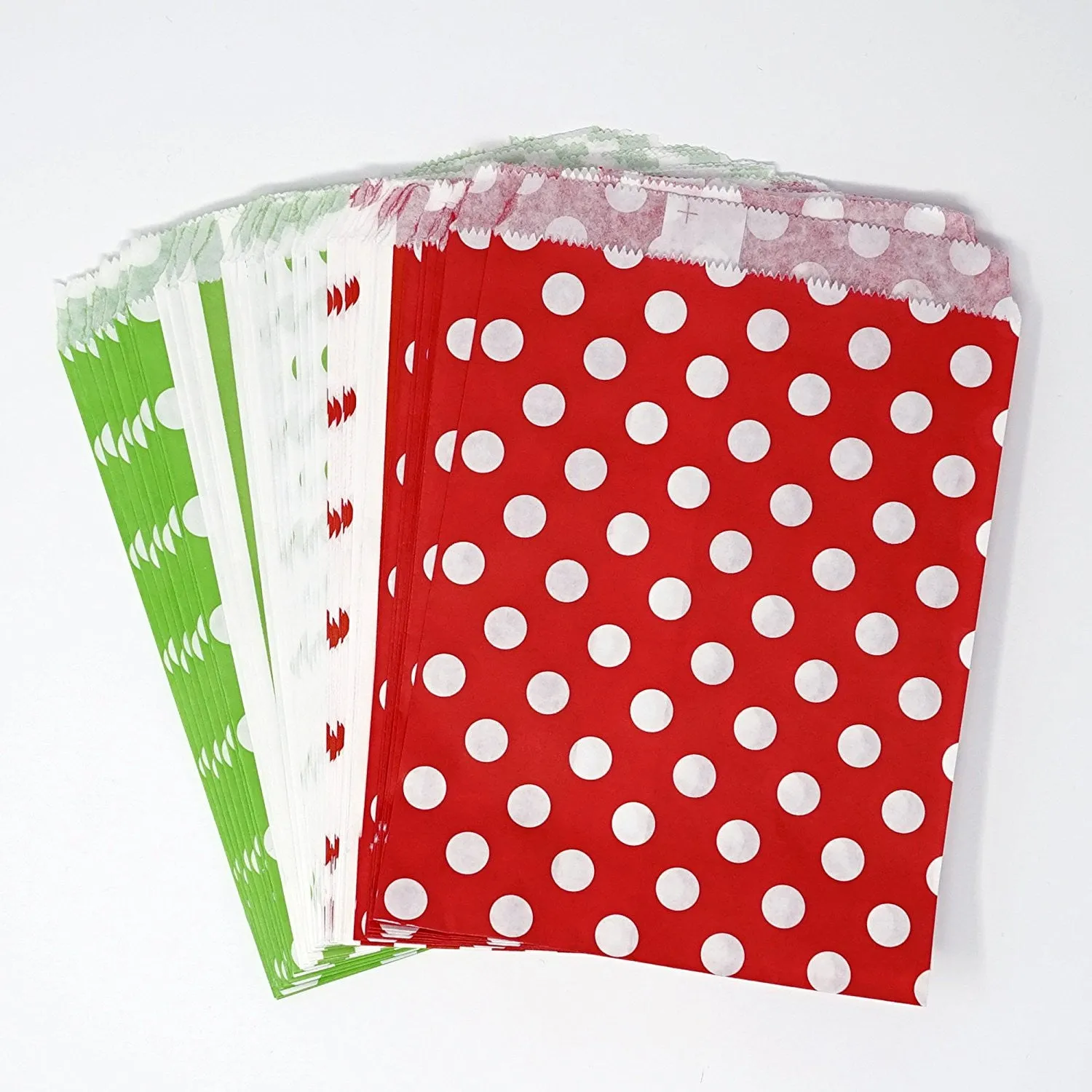 Red and Green Chevron, Dot, and Stripe Paper Treat Favor Bags 5x7 Gift Bags - 48 count