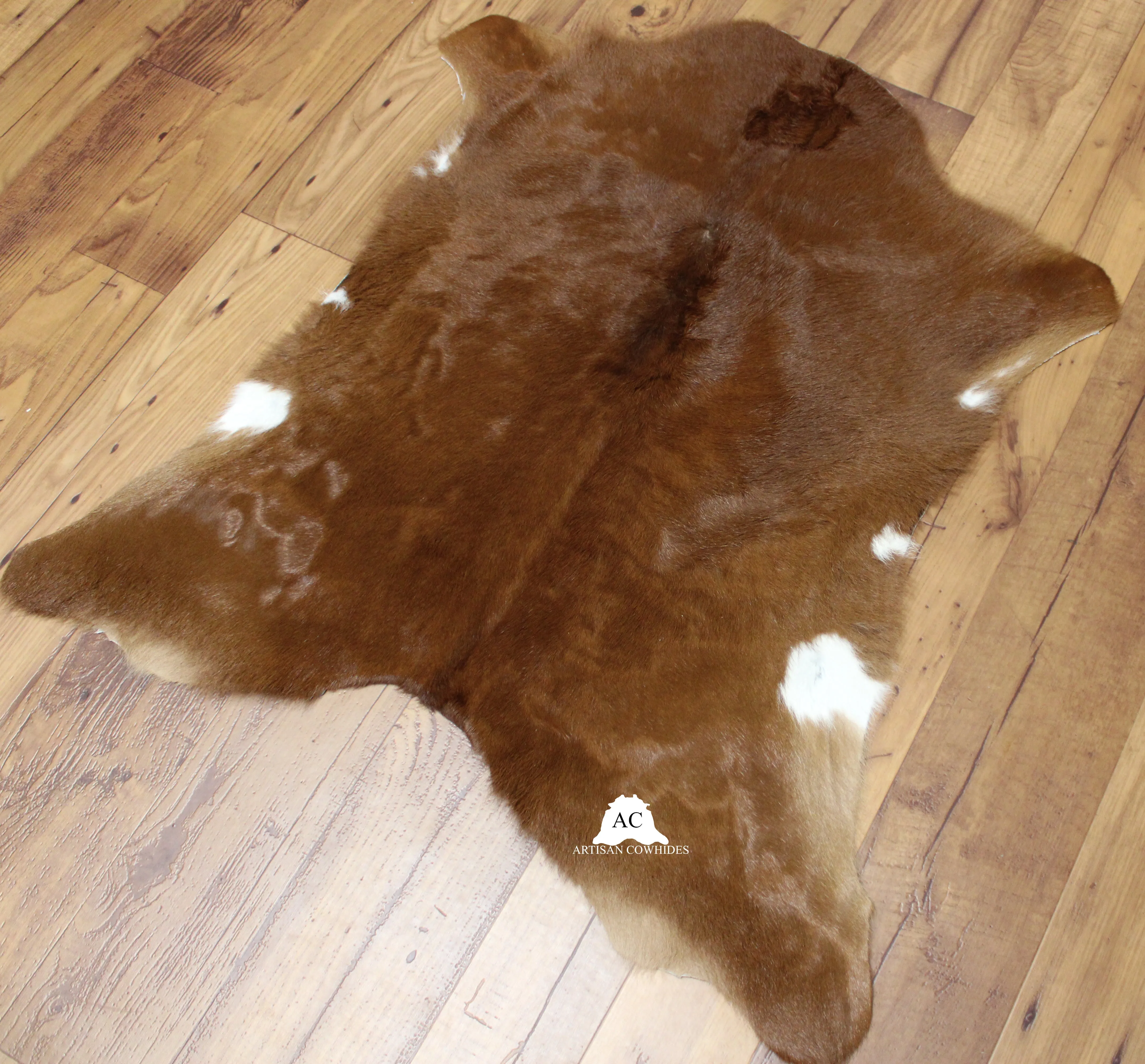 Reddish Brown Calfskin Rug - 3'x3' ft- Hair on Calf skin - Premium Quality Calfskin