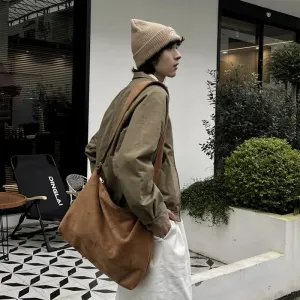 Retro Suede Crossbody Tote Bag