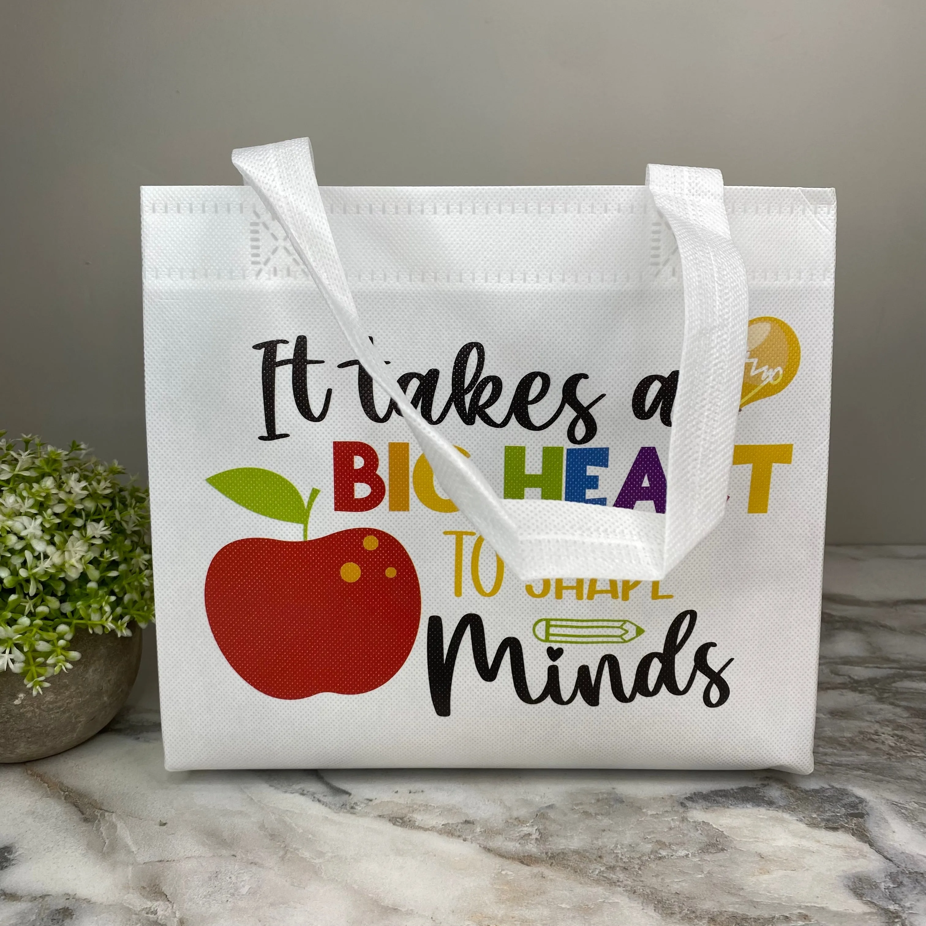 Reusable Tote Bag - Teacher - Big Heart on White