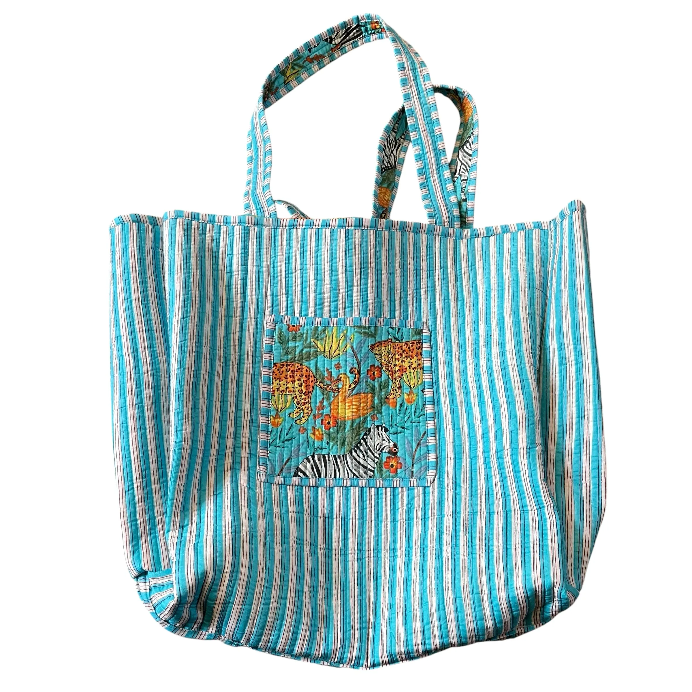 Reversible Large Tote  - Aqua Jungle